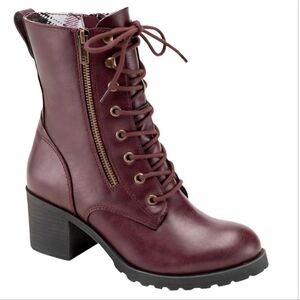 Sun & Stone 8.5 SLOANIE Combat Lug Boot Burgundy Wine zip and lace NEW I…